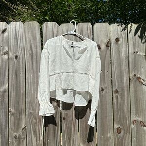Divided H&M White Lace Trim Blouse